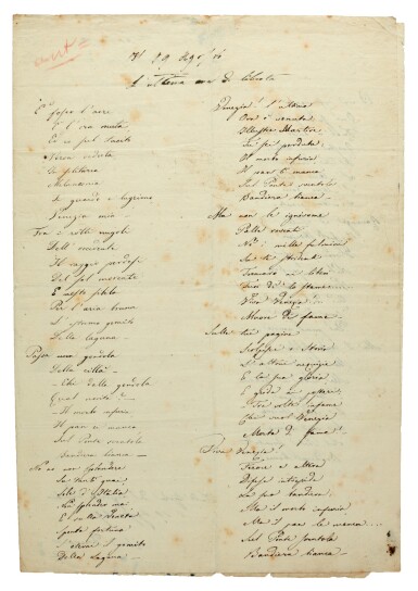 View full screen - View 1 of Lot 26. Italian Risorgimento. Collection of poems by Fusinato and letters by Cavour, Mazzini, Battisti and others.