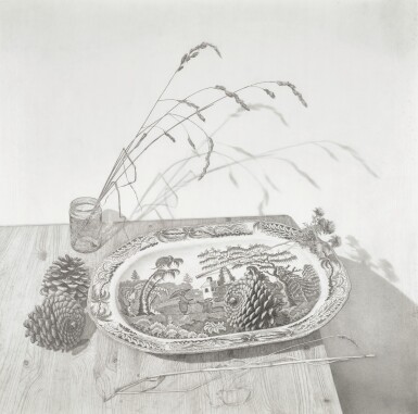 View full screen - View 1 of Lot 101. Still Life with Pine Cones, Willow Pattern Plate.