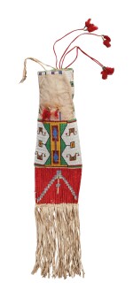 Lakota Beaded and Quilled Hide Tobacco Bag, Circa 1900