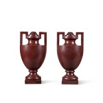 A Pair of Italian Red Porphyry Two-Handled Urns