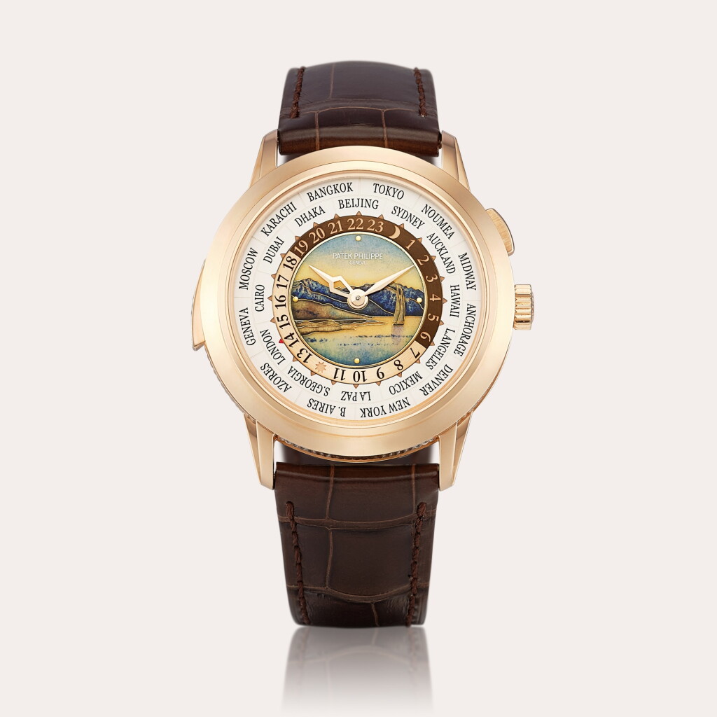 View full screen - View 1 of Lot 2220. Reference 5531 A brand new pink gold minute repeating world time wristwatch with cloisonné enamel dial, Circa 2022 | 百達翡麗 | 型號5531 | 全新粉紅金三問世界時間腕錶,備掐絲琺琅錶盤,約2022年製.