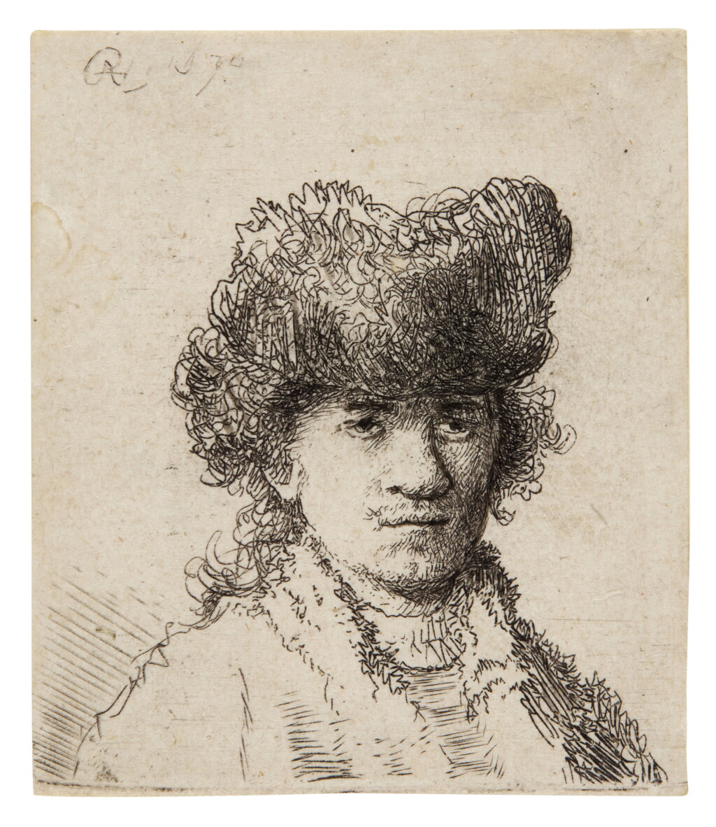 View full screen - View 1 of Lot 40. Self-Portrait in a Fur Cap: Bust (B., Holl. 24; New Holl. 72; H. 29).
