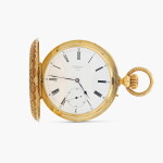 Belle montre savonnette en or jaune à échappement à ancre avec un boîtier richement ciselé et gravé, centré d'un monogramme « BB » et orné de motifs floraux et de feuillages, vers 1900