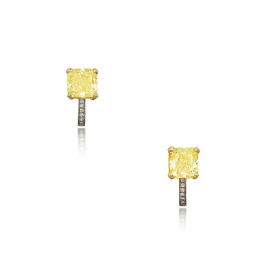 View full screen - View 1 of Lot 137. Pair of Fancy Yellow Diamond and Diamond Earclips.