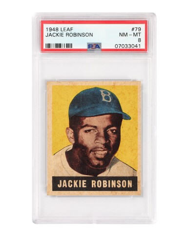 View full screen - View 1 of Lot 20. 1948 Leaf #79 Jackie Robinson - PSA 8 | Rookie Card.