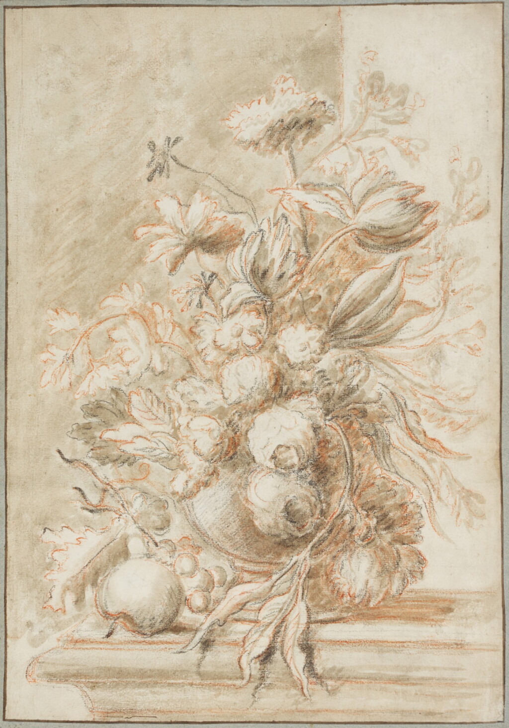 View full screen - View 1 of Lot 578. ATTRIBUTED TO JAN VAN HUYSUM | Still life with a vase of flowers and fruit.