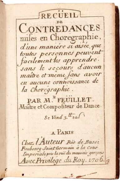 View full screen - View 1 of Lot 37. R.-A. Feuillet. Recueil de contredances, first edition, 1706.