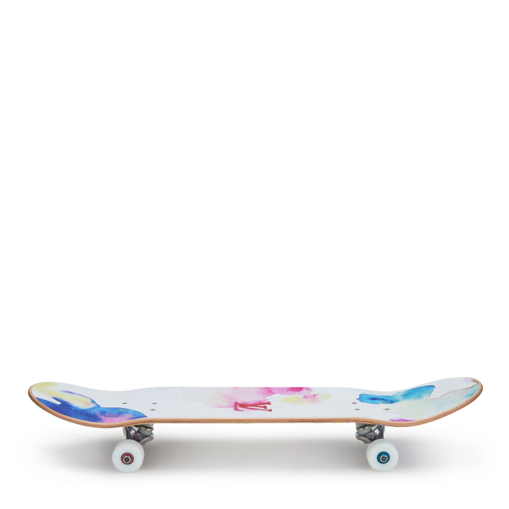 View full screen - View 1 of Lot 206. Multicolor Watercolor Monogram Wood, Aluminum, and Polymer Skateboard, 2021.