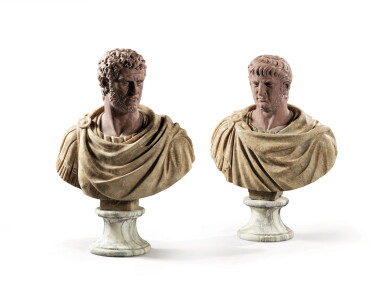 View full screen - View 1 of Lot 305. Italian, after the Antique A pair of carved marble busts of Roman Emperors.