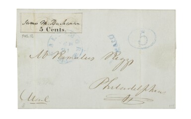 View full screen - View 1 of Lot 2. Postmaster's Provisional, Baltimore, MD. 1845 5c Black (3X1).