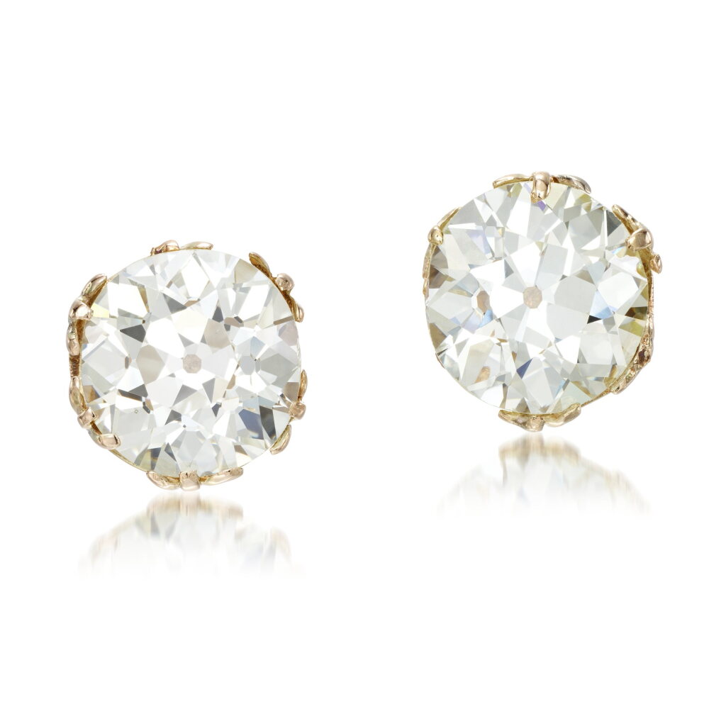 View full screen - View 1 of Lot 782. Pair of diamond ear studs.