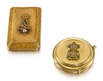 TWO SMALL GOLD BOXES WITH JEWELLED CIPHERS, PARIS, CIRCA 1825 AND CIRCA 1870