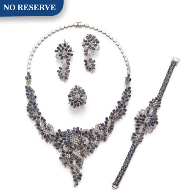 View full screen - View 1 of Lot 1198. SAPPHIRE AND DIAMOND PARURE | 藍寶色 配 鑽石 套裝.
