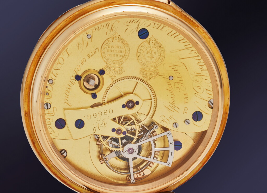 View full screen - View 1 of Lot 47. A yellow gold open-faced keyless one-minute tourbillon watch with up-and-down indication and Kew A ‘Especially Good’ rating, No. 08868, 1901-02.