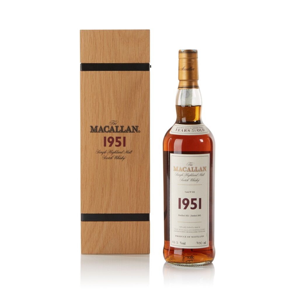 View full screen - View 1 of Lot 34. The Macallan Fine & Rare 51 Year Old 52.3 abv 1951 .