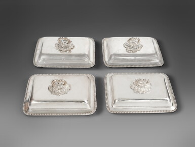 View full screen - View 1 of Lot 654. A Set of Four Regency Silver Entrée Dishes and Covers, Benjamin Smith II & Benjamin Smith III, London, 1816.