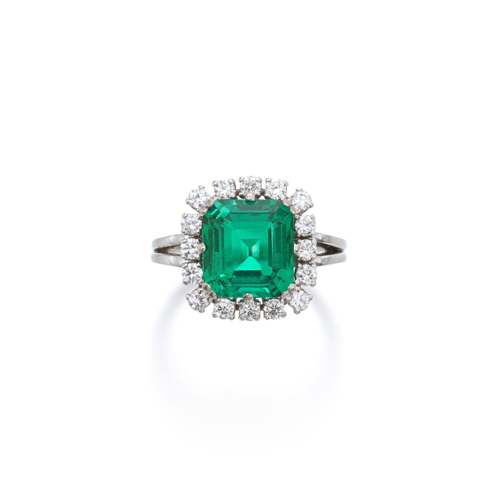 View full screen - View 1 of Lot 548. Emerald and diamond ring.