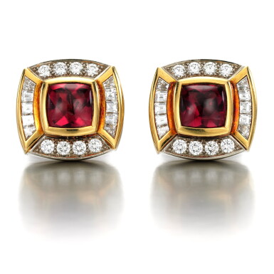 View full screen - View 1 of Lot 70. Pair of tourmaline and diamond cufflinks.