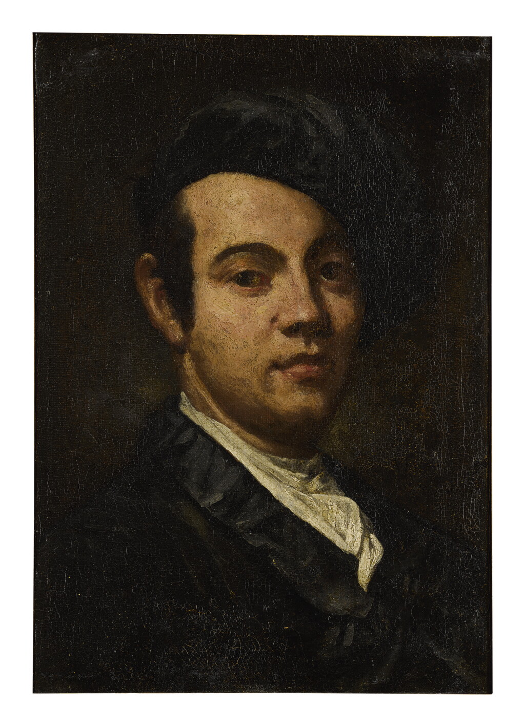 View full screen - View 1 of Lot 1040. VITTORE GIUSEPPE GHISLANDI, CALLED FRA' GALGARIO | PORTRAIT OF A MAN, BUST LENGTH, WEARING A BLACK SILK HAT.