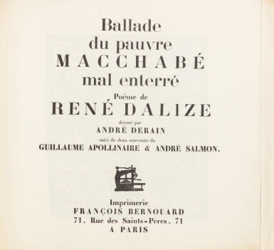 View full screen - View 1 of Lot 124. Ballade du pauvre macchabé mal enterré. Paris, Bernouard, 1919. Reliure de Philippe Fié. .