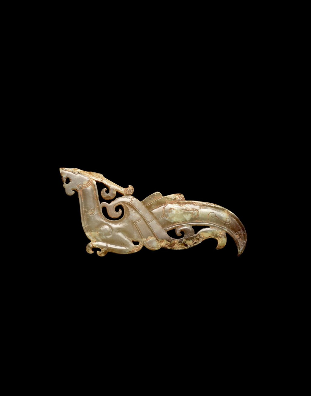 View full screen - View 1 of Lot 3760. A jade ‘winged dragon’ pendant, Han dynasty | 漢 玉翼龍紋珮.