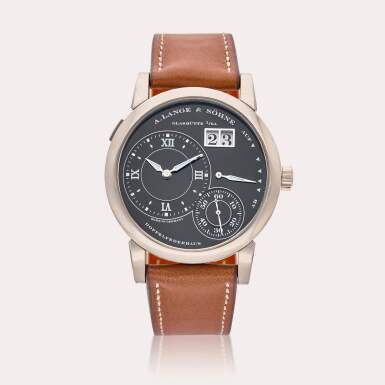 View full screen - View 1 of Lot 699. Reference 101.029 Lange 1 Luminous | A white gold wristwatch with digital date display and power reserve indication, Circa 2005.