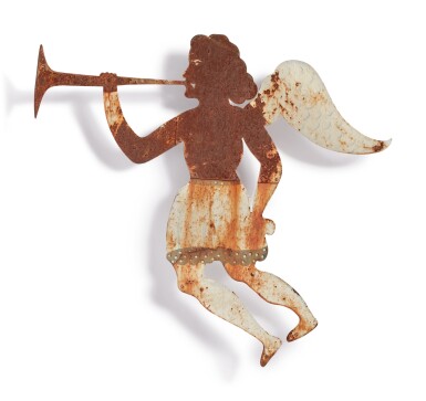 View full screen - View 1 of Lot 82. A White Painted Wrought Sheet-Iron "Archangel Gabriel" Weathervane, Late 19th or early 20th century.
