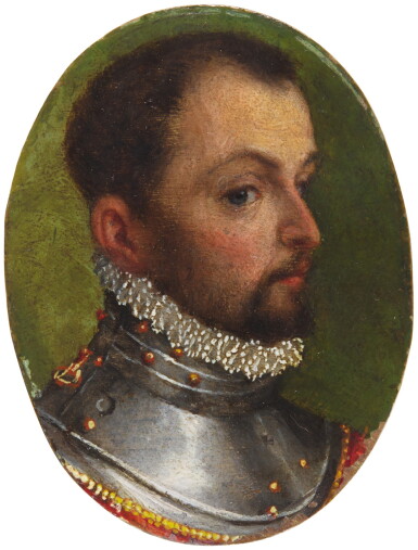 View full screen - View 1 of Lot 91. Miniature portrait of a nobleman in armour.