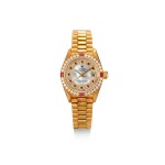 ROLEX | DATEJUST, REFERENCE 69068, A YELLOW GOLD, DIAMOND AND RUBY-SET WRISTWATCH WITH DATE, BRACELET AND MOTHER-OF-PEARL DIAL, CIRCA 1996
