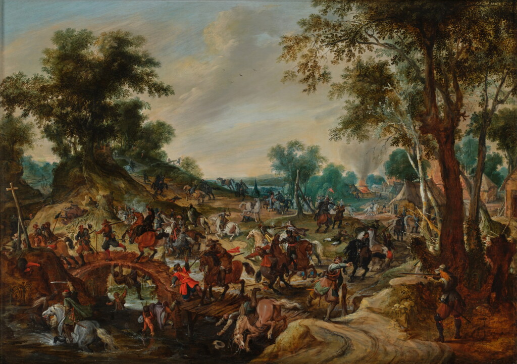 View full screen - View 1 of Lot 316. Wooded Landscape with a Battle Scene.