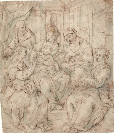 View full screen - View 1 of Lot 723. The Holy Family with Saint Elizabeth and Attendants.