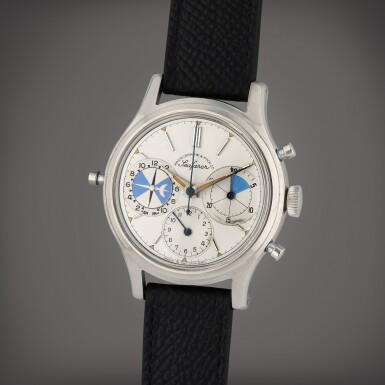 View full screen - View 1 of Lot 47. Reference 2444 Seafarer | Retailed by Abercrombie & Fitch Co.: A stainless steel chronograph wristwatch with tide indicator, Circa 1963.