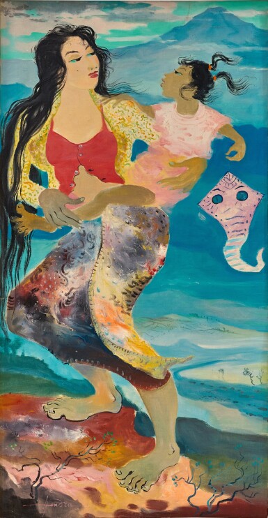 View full screen - View 1 of Lot 781. Hendra Gunawan 亨德拉·古拿溫 | Mother carrying a child with kite 母親與放風箏的孩子.