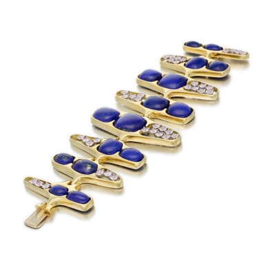 View full screen - View 1 of Lot 155. Lapis Lazuli, pink tourmaline bracelet, circa 1955.