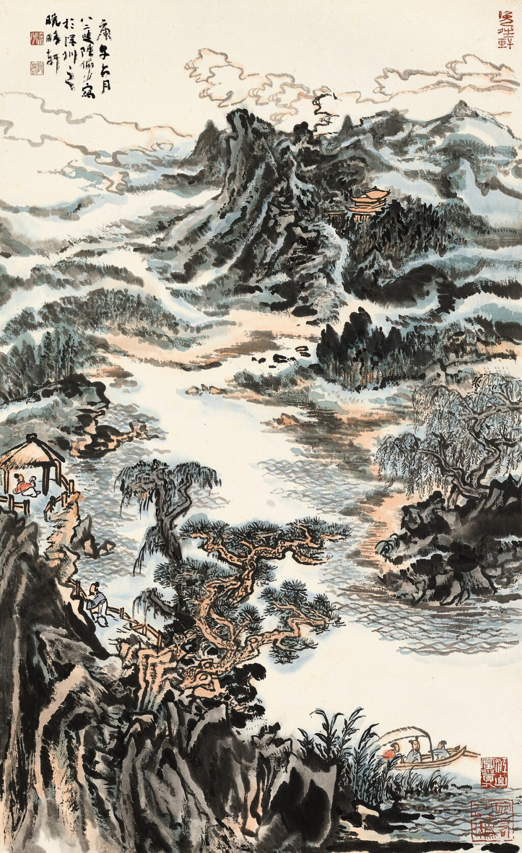 View full screen - View 1 of Lot 3049. LU YANSHAO 陸儼少 | LOFTY MOUNTAINS BY SPRING RIVER 春江雲起圖.