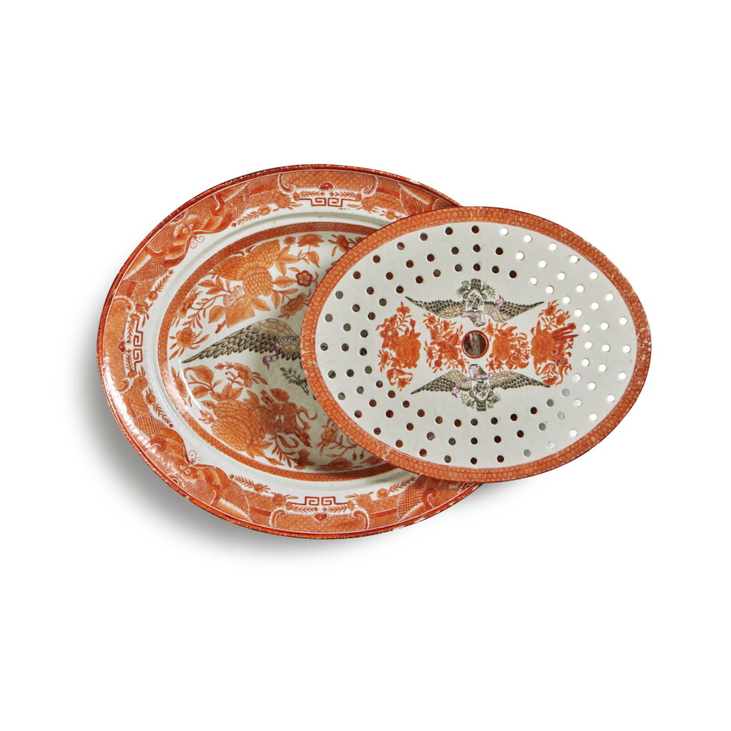 View full screen - View 1 of Lot 835. A Chinese Export 'Orange Fitzhugh' 'Eagle' Oval Platter and Mazarin Qing Dynasty, Jiaqing Period, circa 1810.