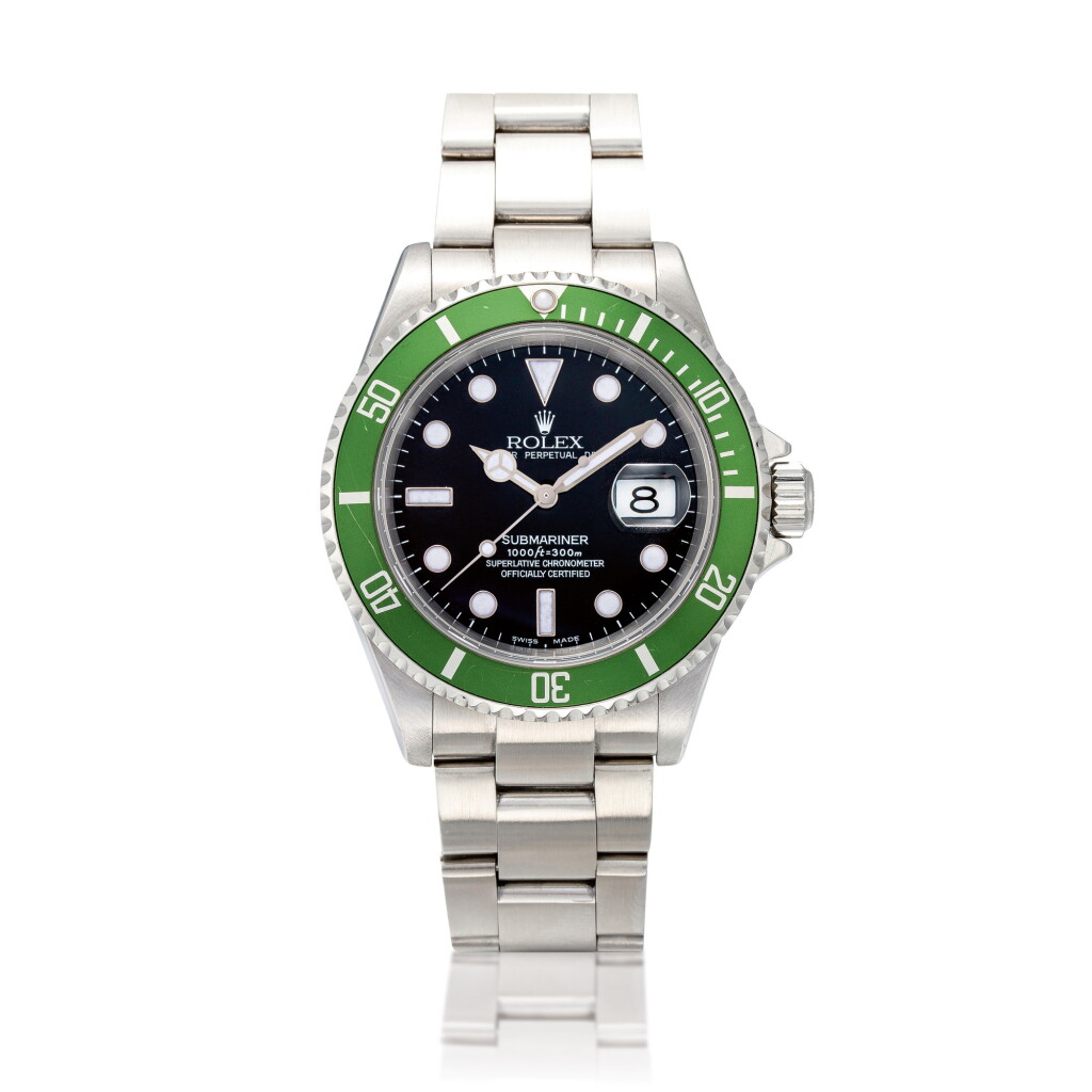 View full screen - View 1 of Lot 8014. Submariner "Kermit Flat 4", Reference 16610T | A stainless steel wristwatch with date and bracelet, Circa 2004 | 勞力士 | Submariner "Kermit Flat 4" 型號16610T | 精鋼鏈帶腕錶,備日期顯示,約2004年製.