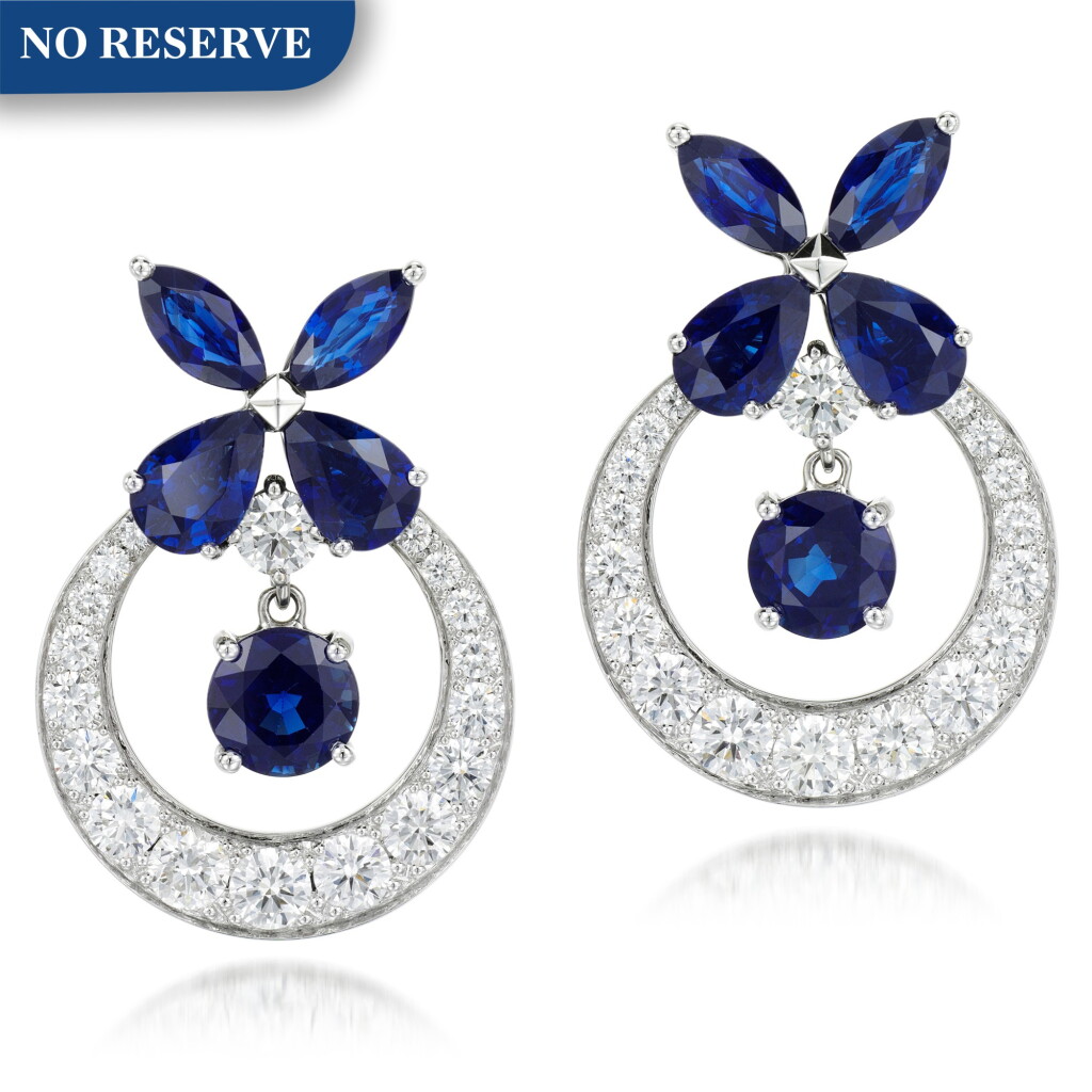 View full screen - View 1 of Lot 133. Diamond and sapphire earrings, 'Butterfly'.