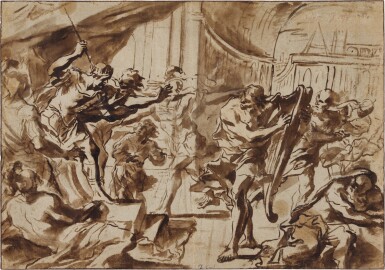 View full screen - View 1 of Lot 29. David plays the harp for King Saul.