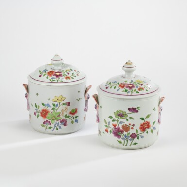 View full screen - View 1 of Lot 330. A pair of Doccia porcelain two-handled fruit coolers and covers, circa 1760 .