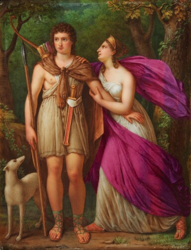 View full screen - View 1 of Lot 278. A PARIS PORCELAIN PLAQUE, 'HIPPOLYTUS AND PHAEDRA', DATED 1836.