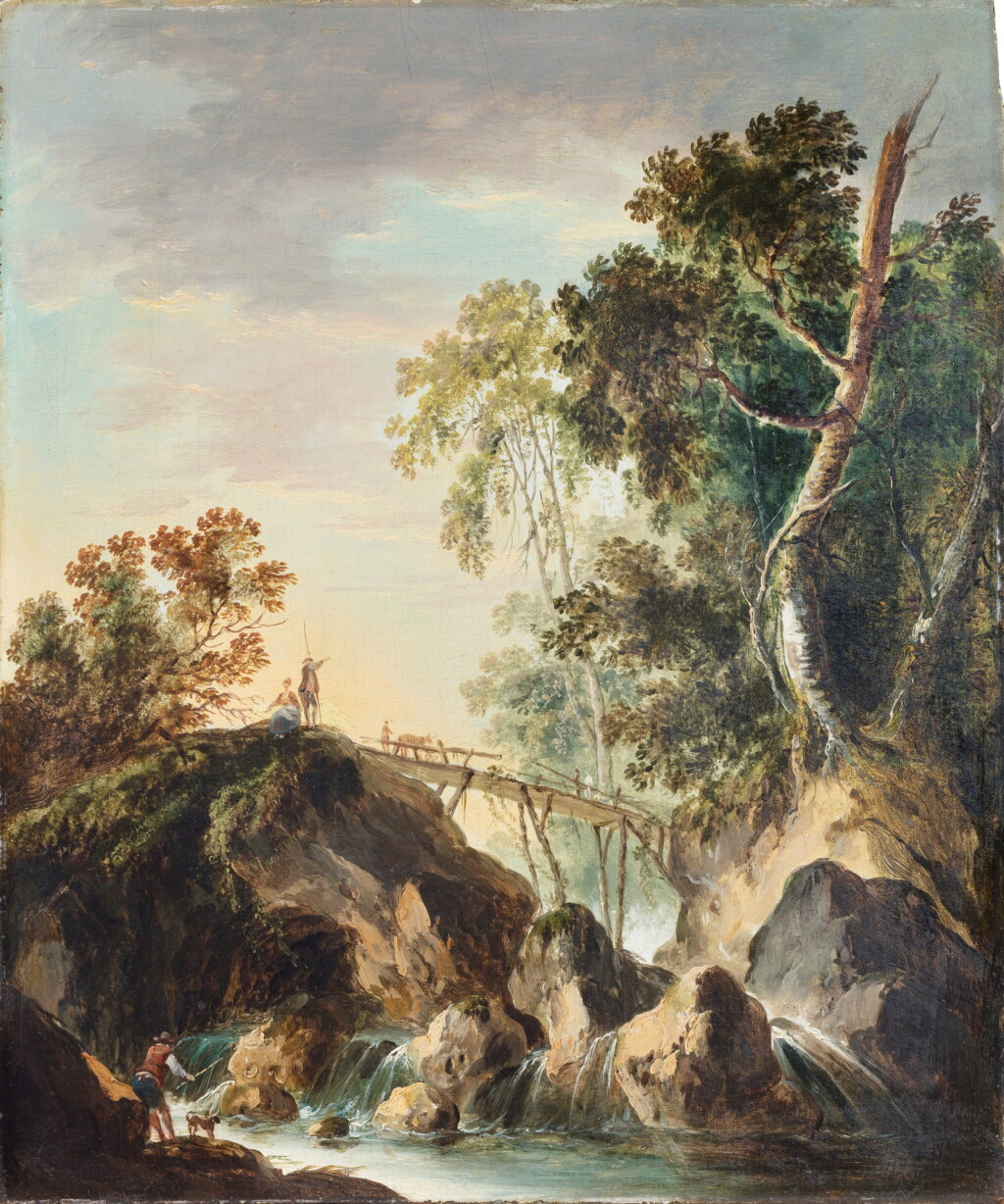View full screen - View 1 of Lot 184. A Landscape with waterfalls and a bridge.