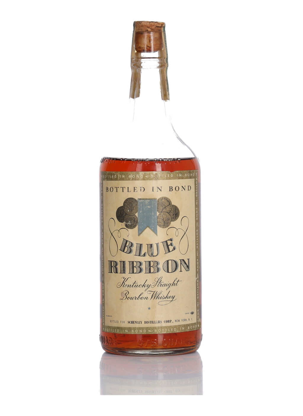 View full screen - View 1 of Lot 167. Blue Ribbon 4.5 Year Old Bottled in Bond 100 Proof 1940 (1 Bottle 4/5 Quart).
