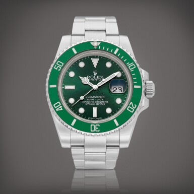 View full screen - View 1 of Lot 2233. Submariner "Hulk", Reference 116610LV | A stainless steel wristwatch with date and bracelet, Circa 2011 | 勞力士 | Submariner "Hulk" 型號116610LV | 精鋼鏈帶腕錶,備日期顯示,約2011年製.