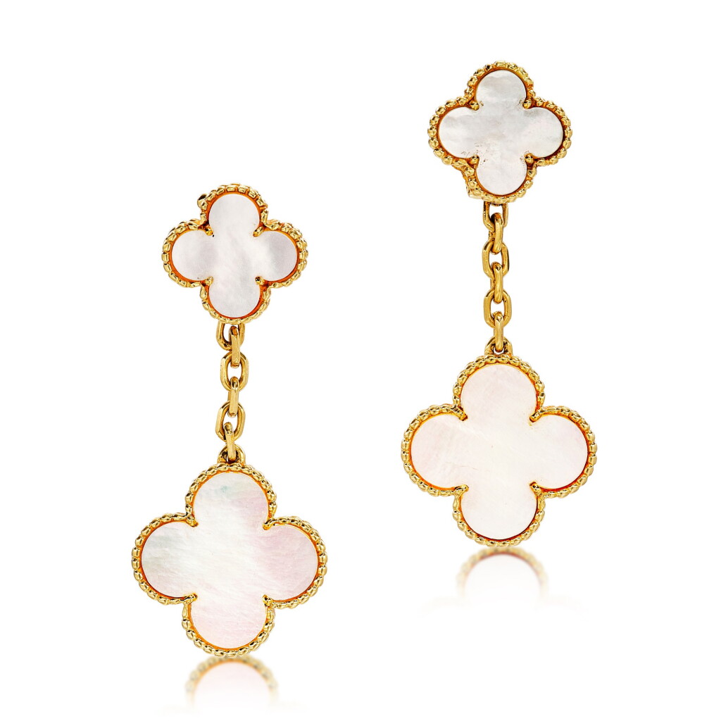 View full screen - View 1 of Lot 2822. 'Magic Alhambra' Pair of Mother-of-Pearl Pendent Ear Clips | 梵克雅寶 | 'Magic Alhambra' 貝母耳夾一對.