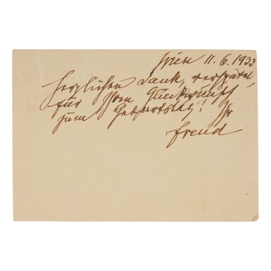 View full screen - View 1 of Lot 182. FREUD, SIGMUND | Three postcards and one calling card from Sigmund Freud to the distinguished Hungarian psychoanalyst, Sandor Radó, an original disciple of Freud's, and one of the founding fathers of American psychoanalytics .