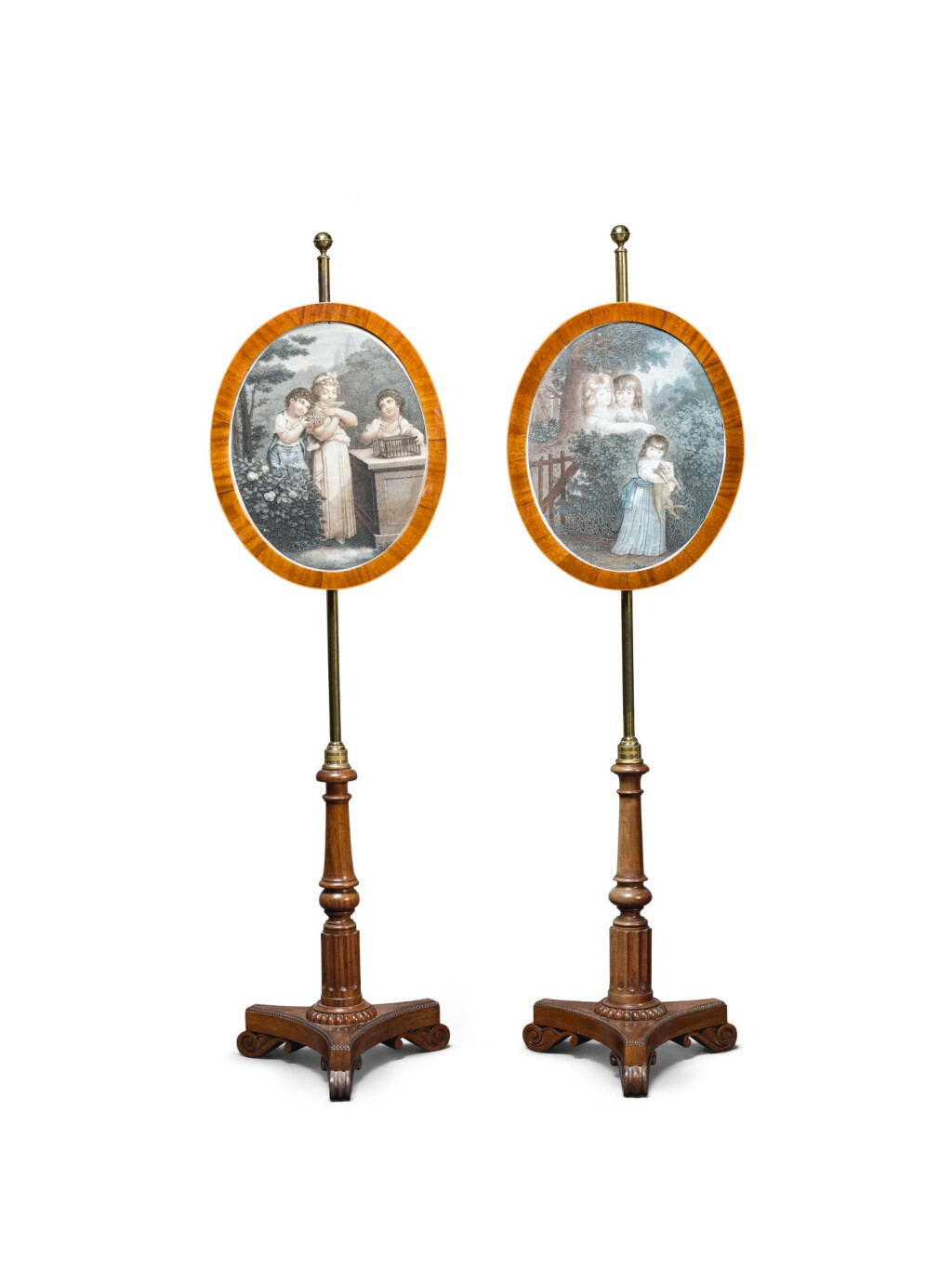 View full screen - View 1 of Lot 56. A PAIR OF GEORGE IV ROSEWOOD AND MAHOGANY POLE SCREENS, CIRCA 1820, ATTRIBUTED TO GILLOWS.