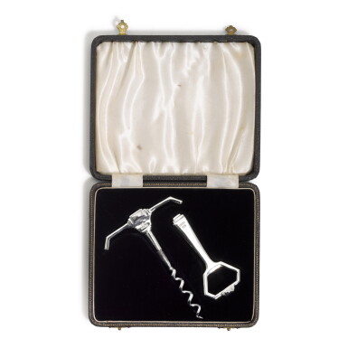 View full screen - View 1 of Lot 71. A cased Art Deco silver corkscrew and bottle opener set, William Suckling Ltd., Birmingham, 1941.