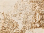 Mountainous landscape with travellers