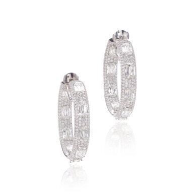 View full screen - View 1 of Lot 886. Pair of diamond earrings.